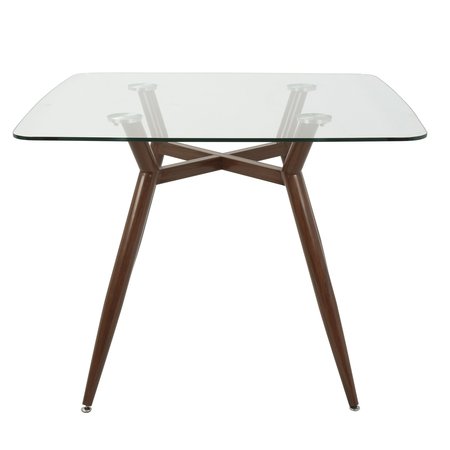 Lumisource Clara Square Dining Table with Walnut Metal Legs and Clear Glass Top DT-CLR3838 WLGL